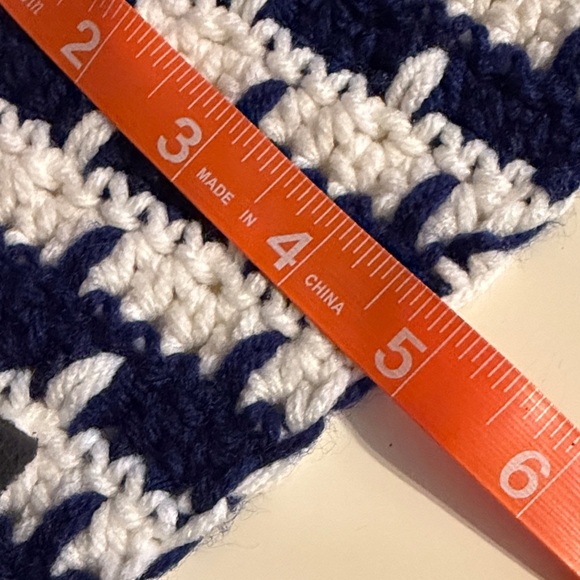 Navy and White Striped Hand-Crocheted Scarf - Picture 4 of 4